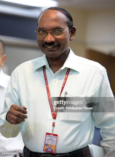 Chairman Dr K Sivan arrives to brief the media on Chandrayaan-2,at PIB conference hall, Shastri Bhavan, on June 13, 2019 in New Delhi, India. A day...