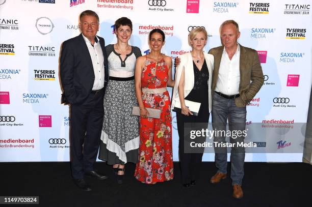 Thomas Ruehmann, Katharina Nesytowa, Sanam Afrashteh, Andrea Kathrin Loewig and Sven Sund attend the Berlin TV Series Award 2019 at Titanic Hotel on...