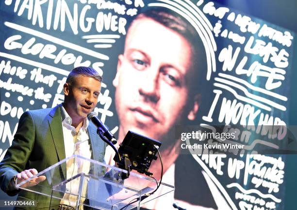 Macklemore speaks onstage during MusiCares® Concert For Recovery Presented by Amazon Music, Honoring Macklemore at The Novo at L.A. Live on May 16,...