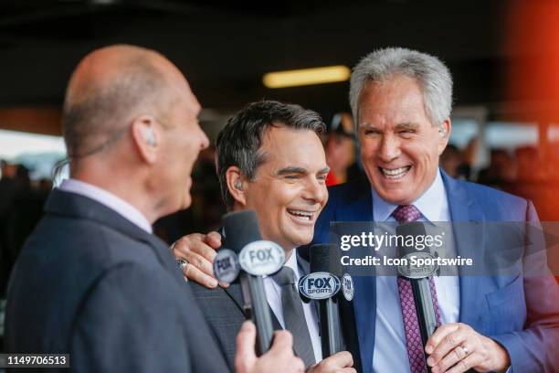 Sports announcers Darrell Waltrip, Jeff Gordon, and Adam Alexander share a laugh prior to the start of the Monster Energy NASCAR Cup Series -...