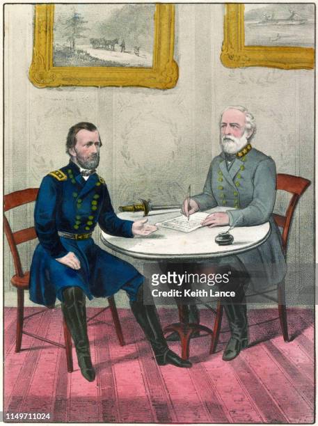 confederate general robert e. lee surrenders - confederate battle stock illustrations
