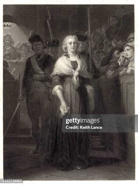 portrait of marie antoinette at her trial, october 1793 - marie antoinette stock illustrations