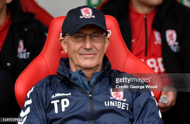 Tony Pulis manager of Middlesbrough looks on during the Sky Bet Championship match between Rotherham United and Middlesbrough at The New York Stadium...