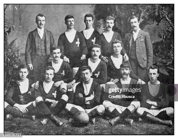 ilustrações de stock, clip art, desenhos animados e ícones de antique photo: football soccer team, st andrew's athletic club, newfoundland - club de football