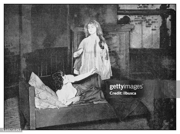 antique photo: ghost theatre play - actress stock illustrations