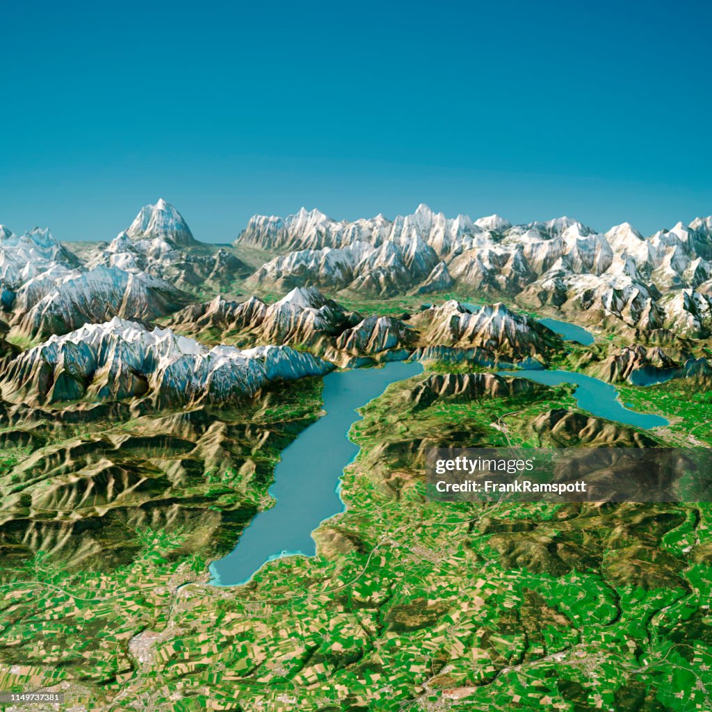 Attersee Austria 3D Render Topographic Map Summer View from North