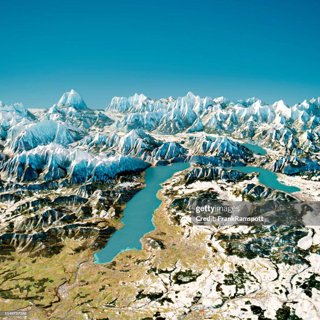 Attersee Austria 3D-Render Topographische Karte Winteransicht von Norden