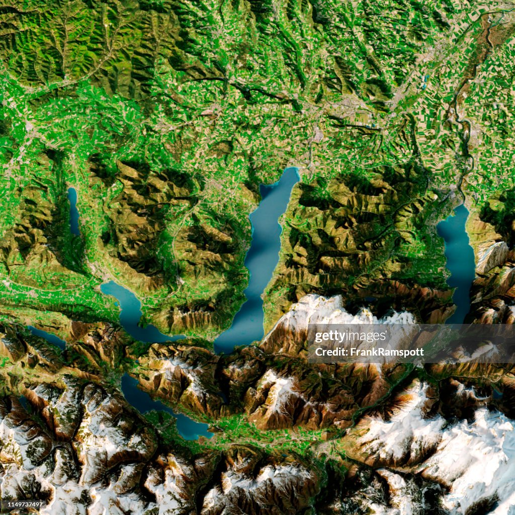 Attersee Austria 3D Render Topographic Map Summer Top View