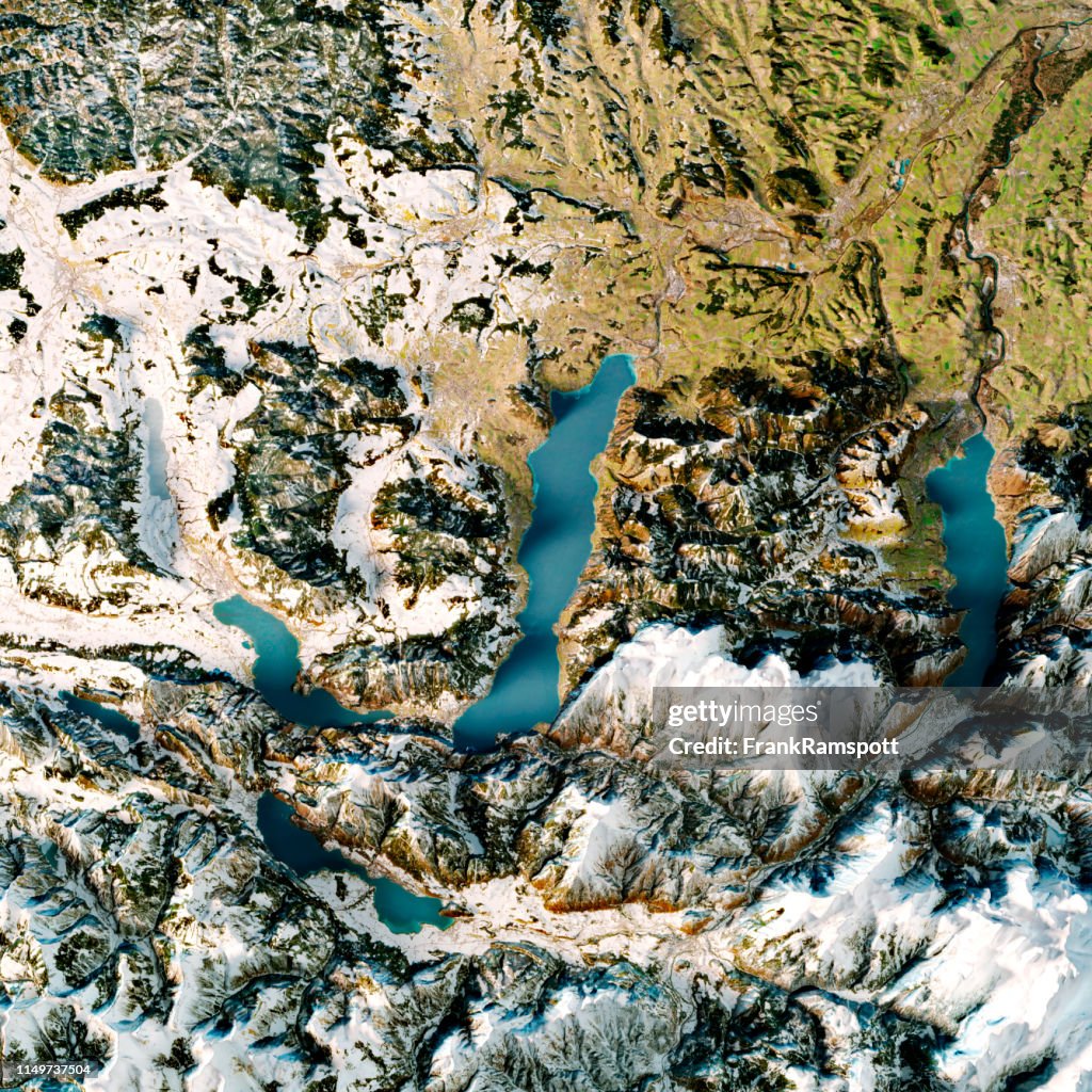 Attersee Austria 3D Render Topographic Map Winter Top View