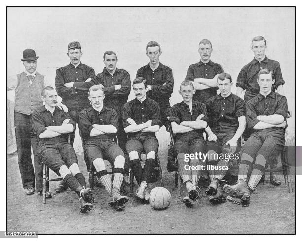 antique photo: football soccer team, woolwich arsenal team - english culture stock illustrations