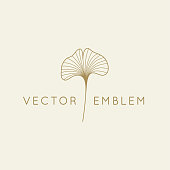 Vector abstract logo design template in trendy linear minimal style - ginkgo biloba leaf