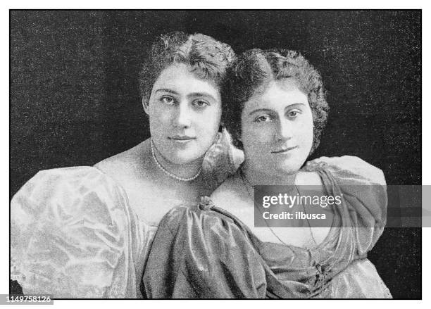 antique photo: actresses lily and hilda hanbury - actress stock illustrations