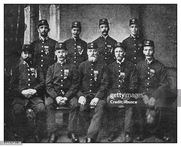 antique photo: officers - police force stock illustrations