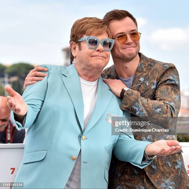 Sir Elton John and Taron Egerton attend the photocall for "Rocketman" during the 72nd annual Cannes Film Festival on May 16, 2019 in Cannes, France.