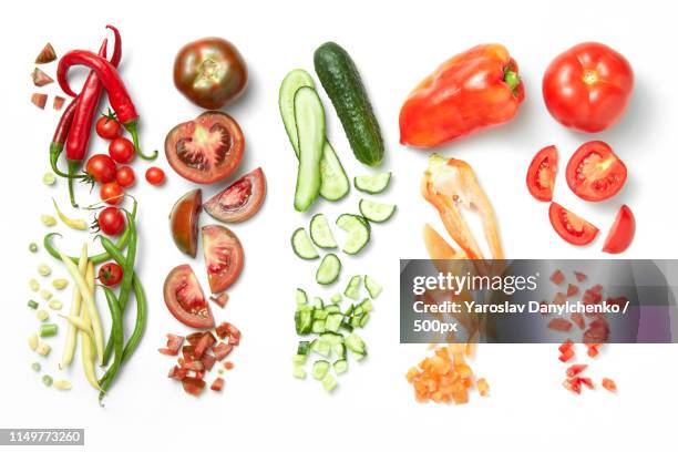 collection of vegetables isolated on white background - chopped food fotografías e imágenes de stock