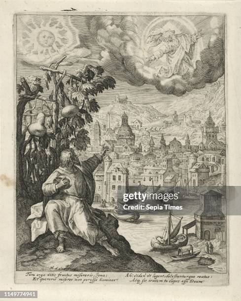 Jonah sitting under the gourd, Crispijn van de Passe , 1574 - 1637