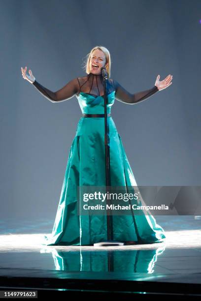 Tamara Todevska, from North Macedonia, performs live on stage during the 64th annual Eurovision Song Contest held at Tel Aviv Fairgrounds on May 17,...