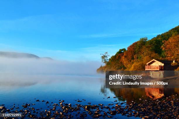 the boathouse, lake ullswater, cumbria - penrith imagens e fotografias de stock