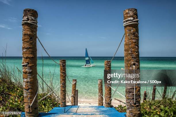 beach, cayo coco - catamaran photos et images de collection