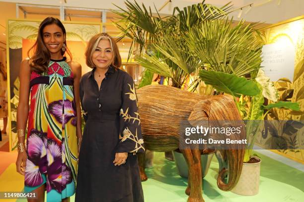 Fernanda Marques and Desiree Bollier attend a colourful celebration of All Things India at Bicester Village on May 17, 2019 in Bicester, England.