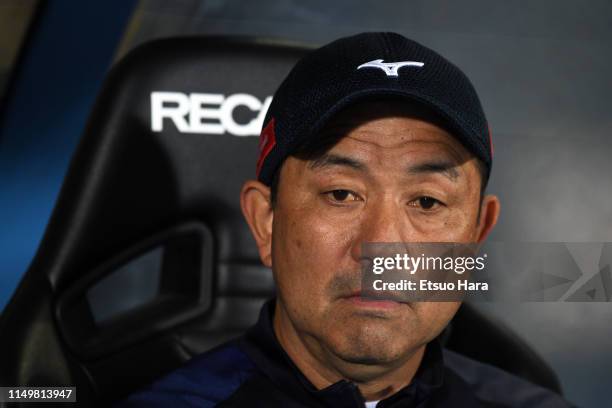 Nagoya Grampus head coach Yahiro Kazama looks on prior to the J.League J1 match between Kawasaki Frontale and Nagoya Grampus at Todoroki Stadium on...