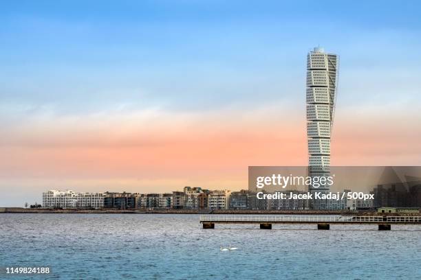 turning torso building in west harbour area of malmo - malmo sweden stock pictures, royalty-free photos & images