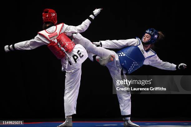 Jade Jones of Great Britain competes against Chia-ling Lo fo Chinese Taipei the Womens 57kg during Day 3 of the World Taekwondo Championships at...