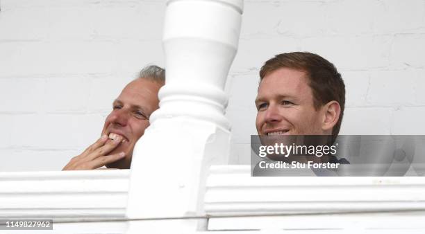 England selector Ed Smith and captain Eoin Morgan look on from the players balcony during the 4TH One Day International between England and Pakistan...