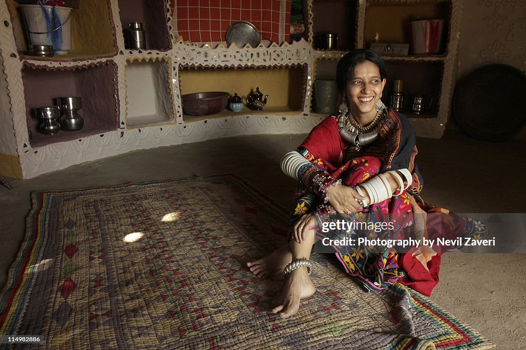 Gujarati woman wearing big grin, Ludia, Kutch