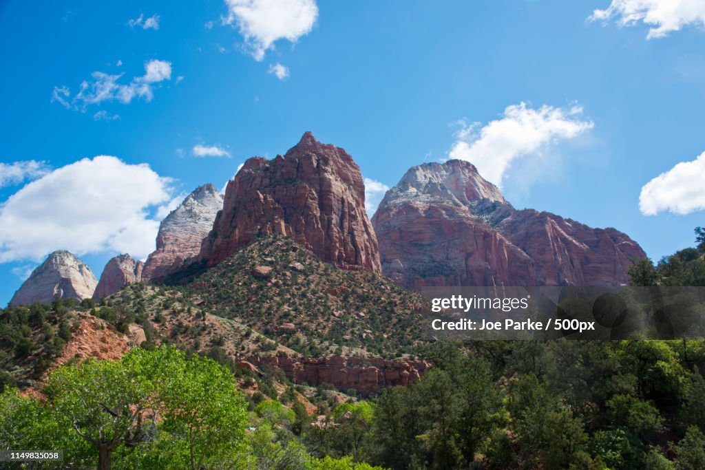 Tall buttes against sky