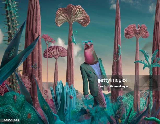 portrait of seal-men in surreal landscape - fantasy portrait stock pictures, royalty-free photos & images