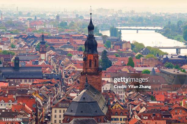 a high angle view of old medieval town of heidelberg at daytime - history museum stock pictures, royalty-free photos & images