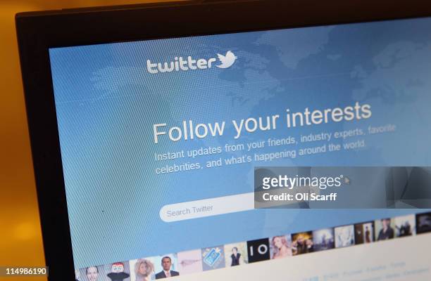 Close-up view of the homepage of the microblogging website Twitter on June 1, 2011 in London, England. Anonymous Twitter users have recently claimed...