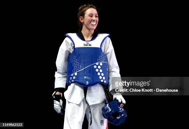 Jade Jones of Great Britain smiles ahead of her round 16 match of the Women's -57kg division at The World Taekwondo Championships at Manchester...