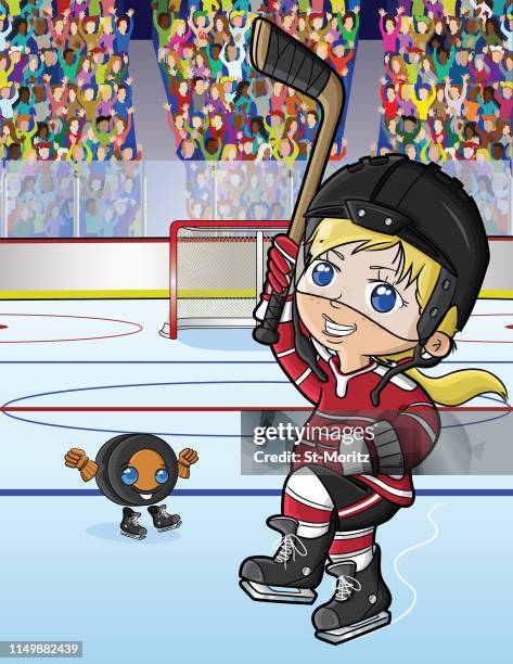 girl hockey player - hockey player puck stock illustrations