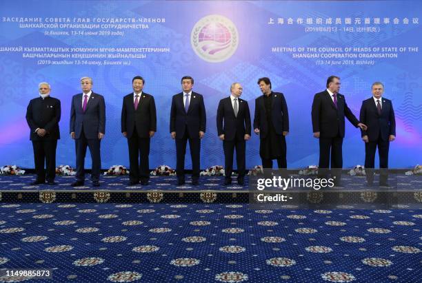 Indian Prime Minister Narendra Modi, Kazakh President Kassym-Jomart Tokayev, Chinese President Xi Jinping, Kyrgyz President Sooronbai Jeenbekov,...