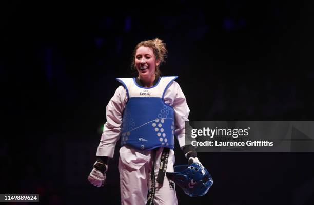 Jade Jones of Great Britain celebrates victory against Skylar Park of Canada in the Semi Final of the Women’s -57kg during Day 3 of the World...