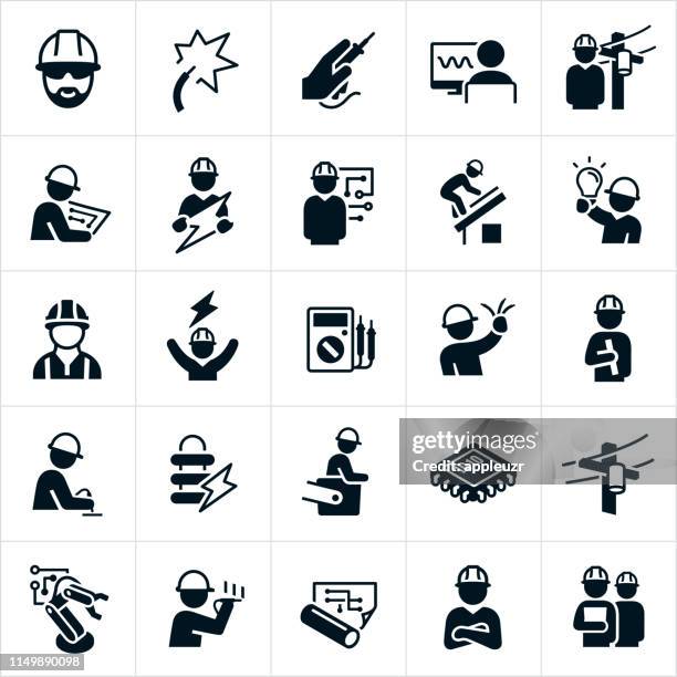 electrical engineering icons - work helmet stock illustrations