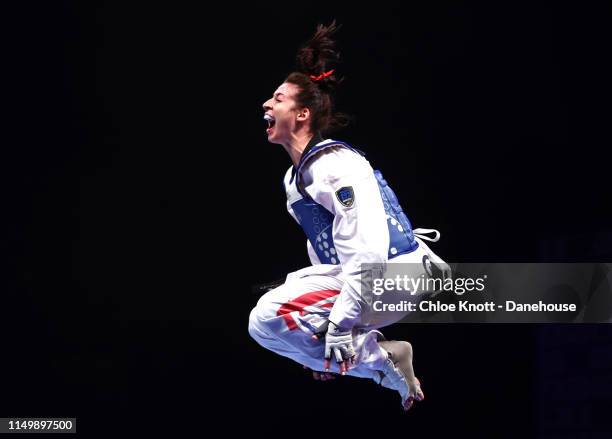 Bianca Walkden of Great Britain celebrates after winning her Final of the Women's -73kg division at The World Taekwondo Championships at Manchester...