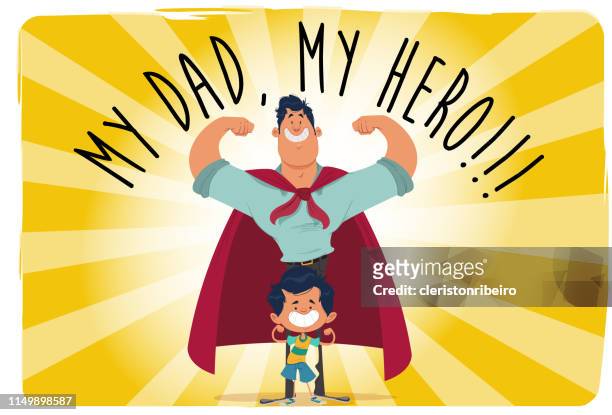 my dad, my hero. - flying dad son stock illustrations
