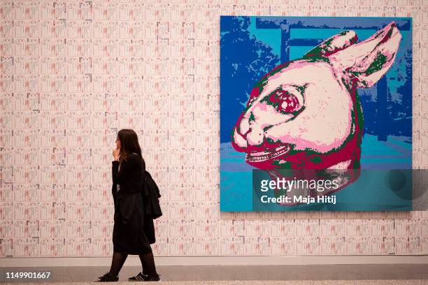 Visitors look at the "Zodiac" series LEGO portrait series made by Chinese artist and political activist Ai Weiwei during opening of exhibition at the...