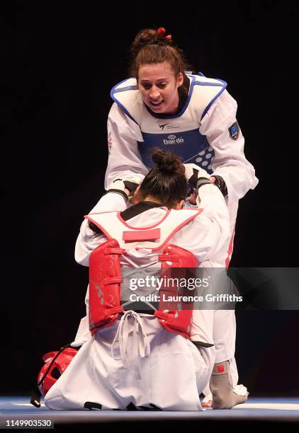 Bianca Walkden of Great Britain consoles Shuyin Zheng of China after beating her in the Final of the Women’s +73kg during Day 3 of the World...