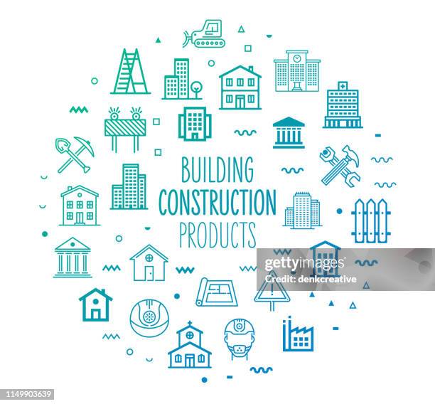 construction & building products outline style infographic design - housing infographic stock illustrations