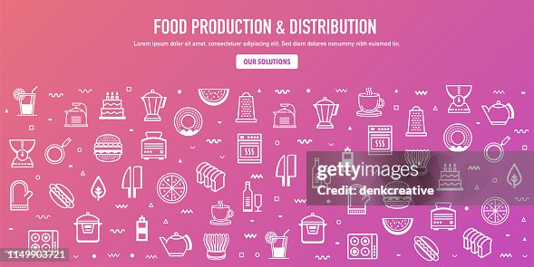 Food Production Distribution Outline Style Web Banner Design High-Res ...