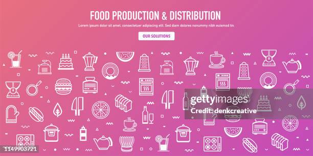 Food Production Distribution Outline Style Web Banner Design High-Res ...