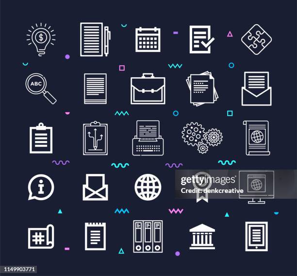 compliance with smart technologies line style vector icon set - cost control stock illustrations