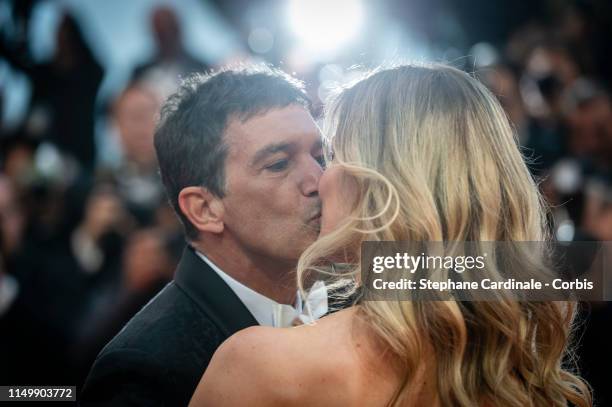 Nicole Kimpel and Antonio Banderas attend the screening of "Pain And Glory " during the 72nd annual Cannes Film Festival on May 17, 2019 in Cannes,...