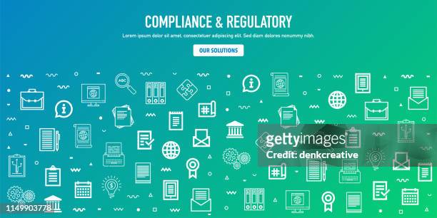 compliance & regulierung outline style web banner design - datenkatalog stock-grafiken, -clipart, -cartoons und -symbole