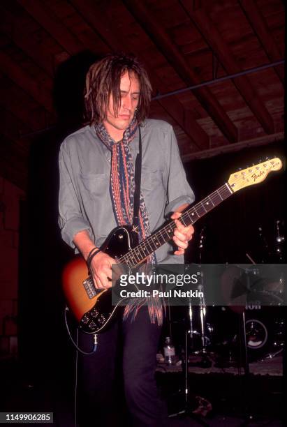 American Rock musician Izzy Stradlin plays guitar during a rehearsal with his band, Izzy Stradlin and the Ju Ju Hounds, Chicago, Illinois May 15,...