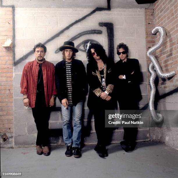 Portrait of American Rock group Izzy Stradlin and the Ju Ju Hounds, Chicago, Illinois, May 10, 1992. Pictured are, from left, Charlie Quintana , Izzy...
